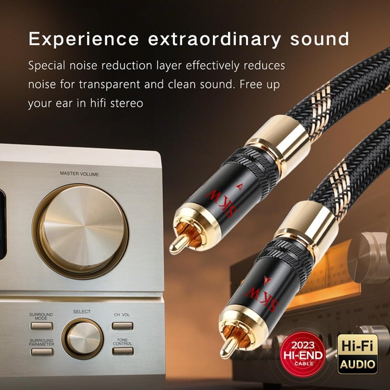 SKW كابل RCA قفل سوب ووفر لعشاق الصوت RCA إلى RCA متعدد الدروع مع كابل كوكسيل رقمي من النحاس النقي للغاية لأنظمة HiFi 3.2 قدم/1 متر - Image 5